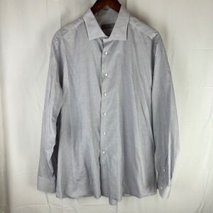 Canali 1934 Mens Dress Shirt Blue White Micro Dot Pattern Made Italy Size 46 18